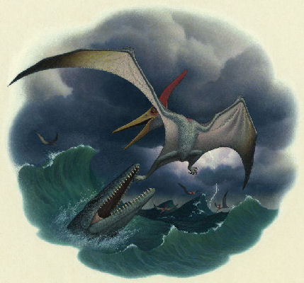 tylosaur and pteranodon