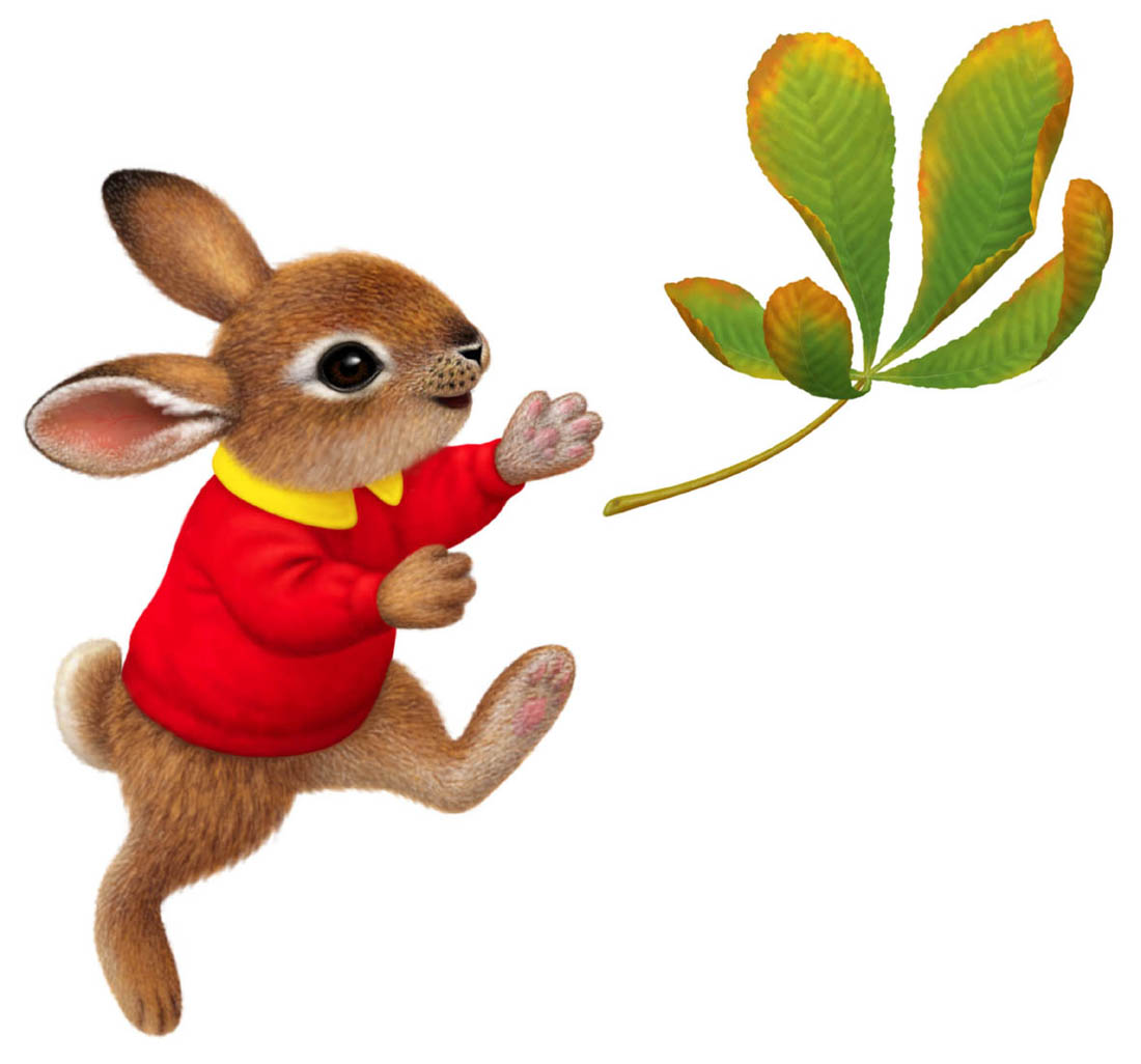 Bunny chasing leaf