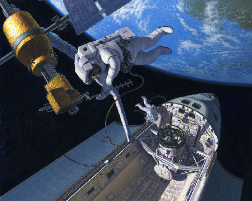 Shuttle astronaut at work