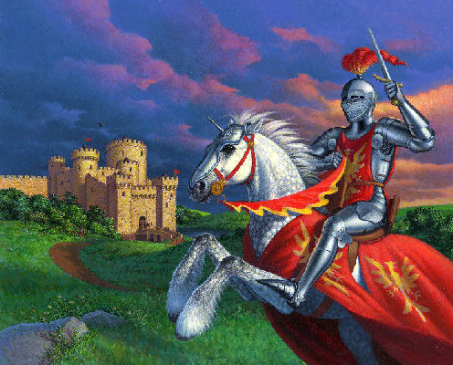 knight on horse by castle