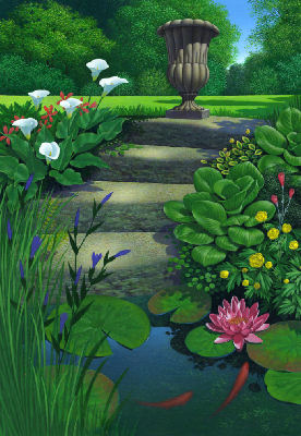 Lily pond and steps