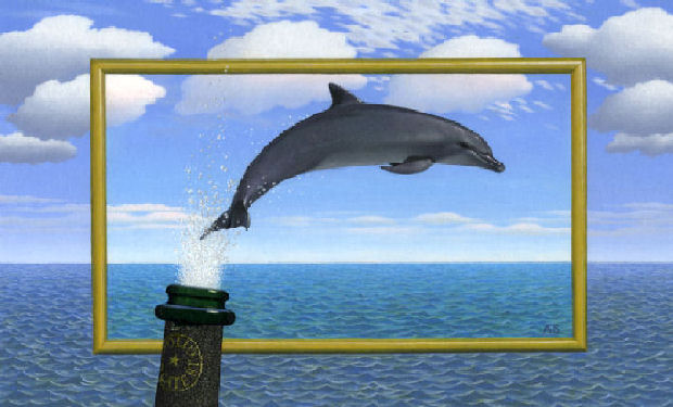 Dolphin leaping from champagne bottle